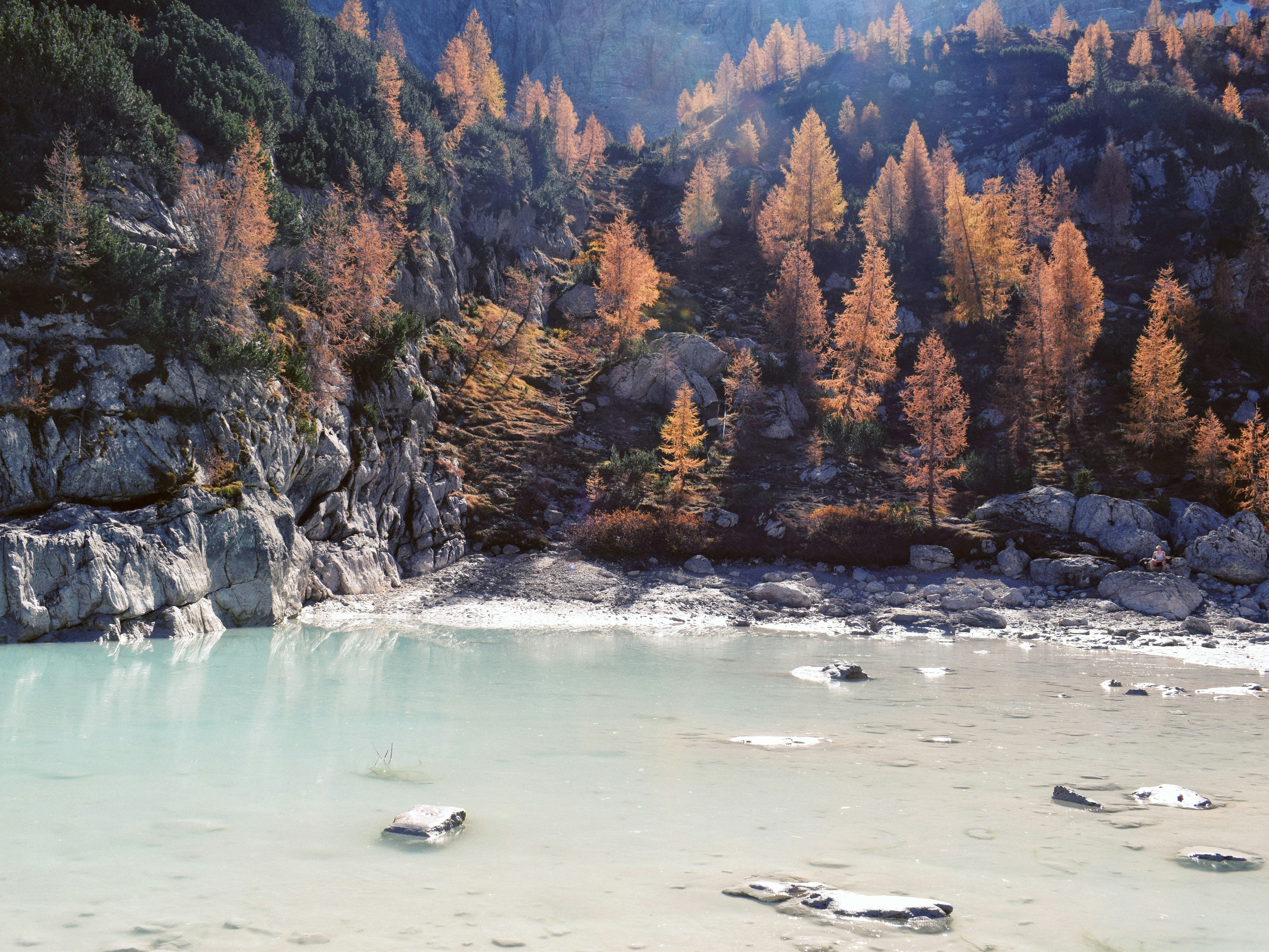 scenery of a body of water beside a mountain